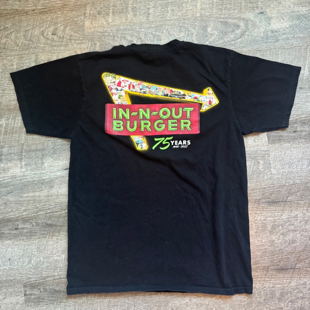 In-N-Out Burger 75th Anniversary T-Shirt Size Medium Regular Black Graphic Tee